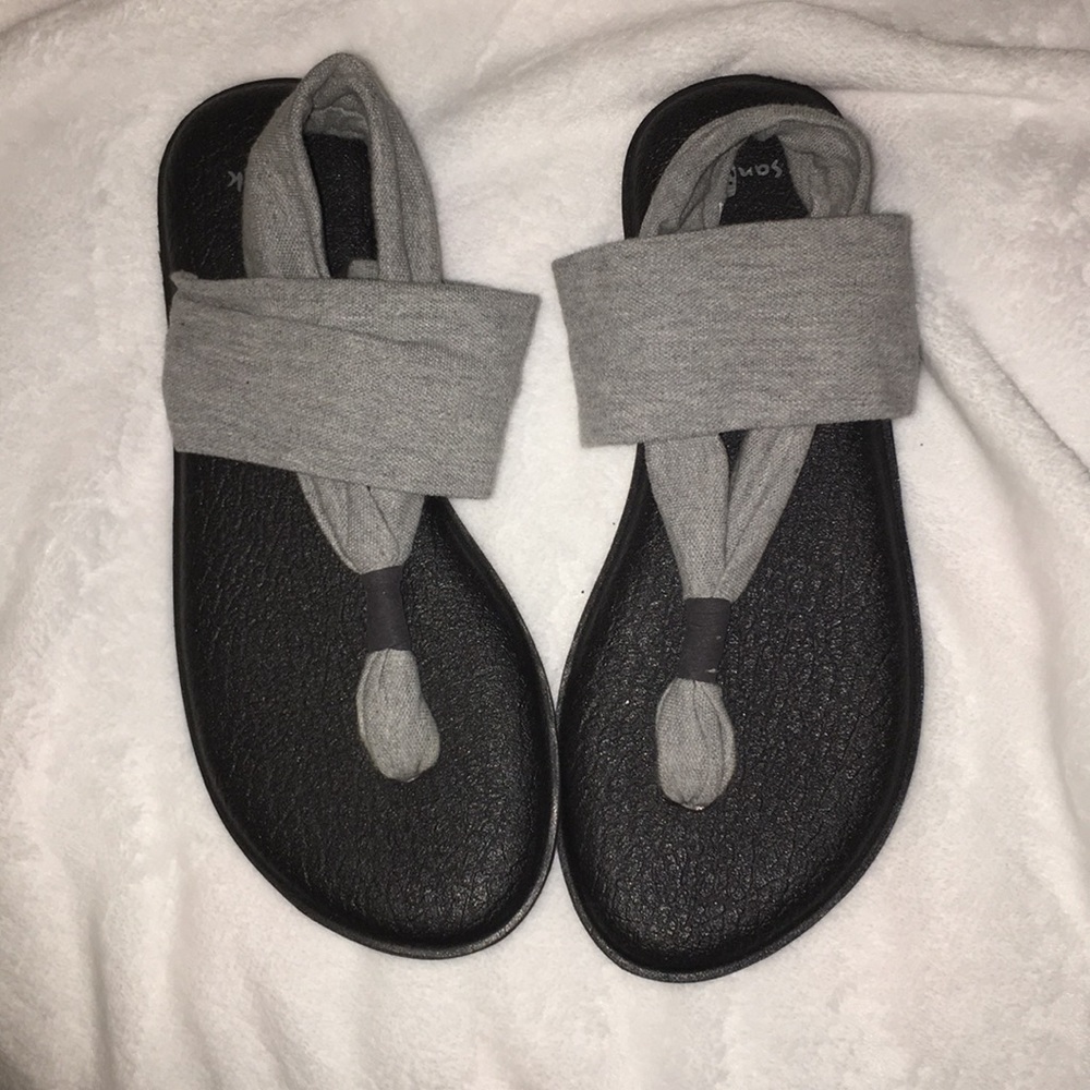 gray and black sandals